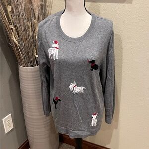 CJ Banks Christmas Dog Bling Rhinestone Gray Red Sweater Plus Size 1X